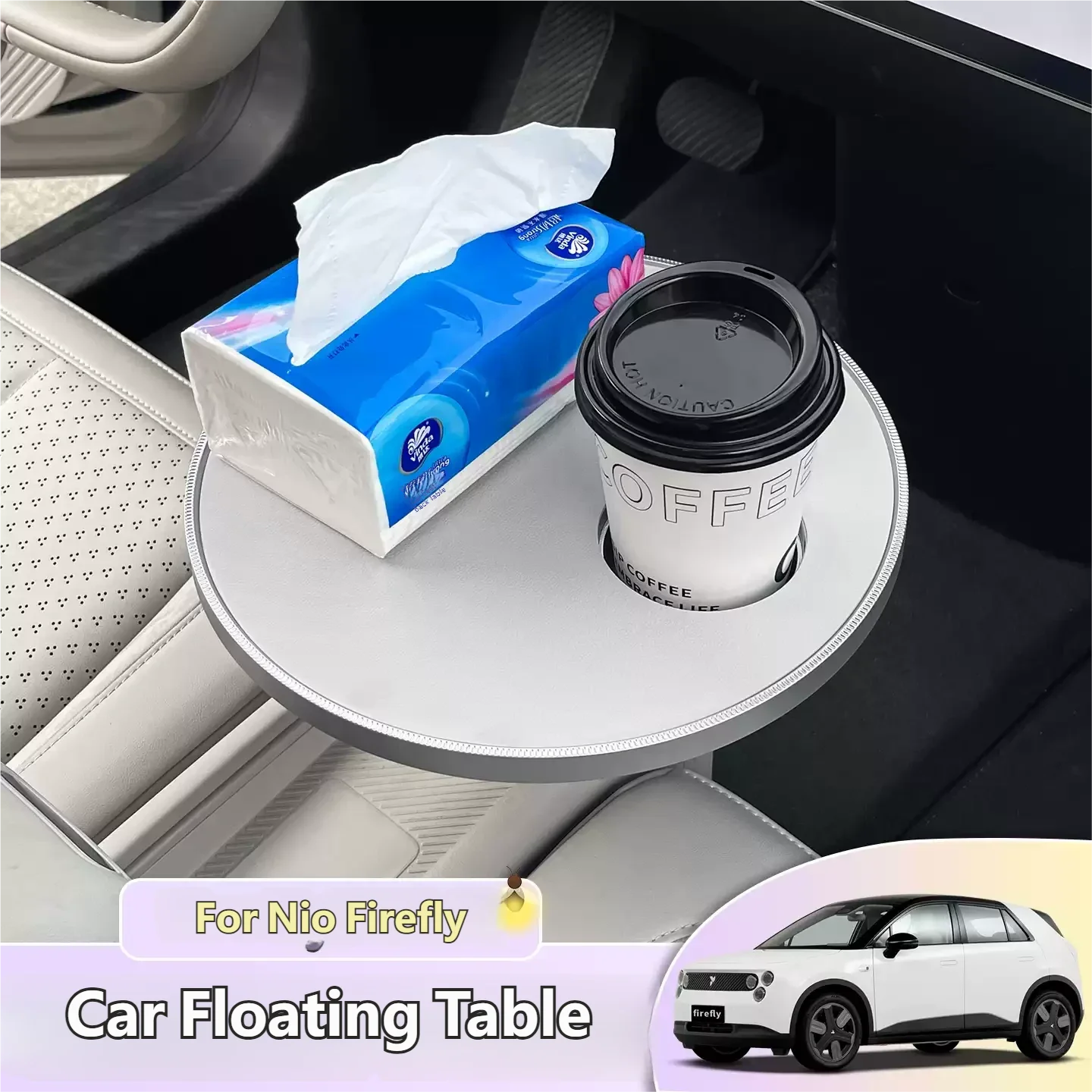 For Nio Firefly Car Cup Holder Expander Multi-Function Drink Holder with Food Table 360-Degree Adjustable Base Tray For Snack