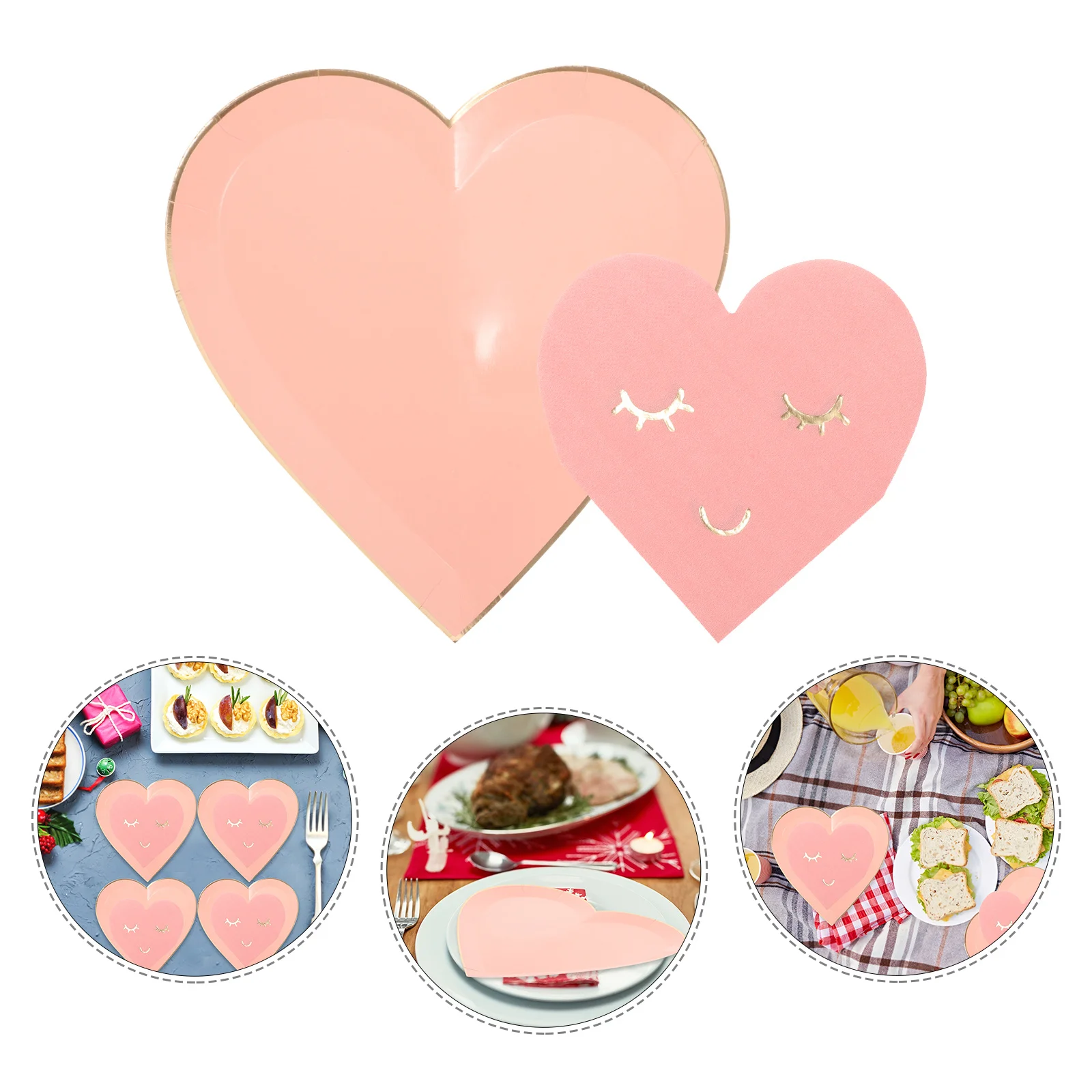 

1 set Heart Shaped Paper Plates Disposable Cake Dessert Party Tableware For Birthday Holiday Gathering Event Supplies