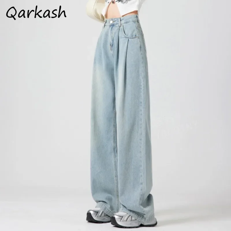 

Jeans Women Light Color High Waist Wide-leg Fall New Velvet Warm Pleated Loose Slender Straight Drapey Floor-length Trousers