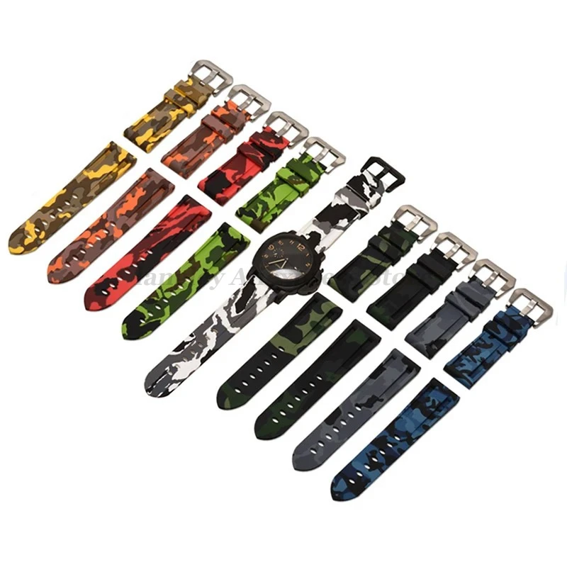 Camouflage Silicone Strap For Panerai Band 20mm 22mm 24mm 26mm Rubber Men Sport Wristband for Omega for Seiko Universal Bracelet