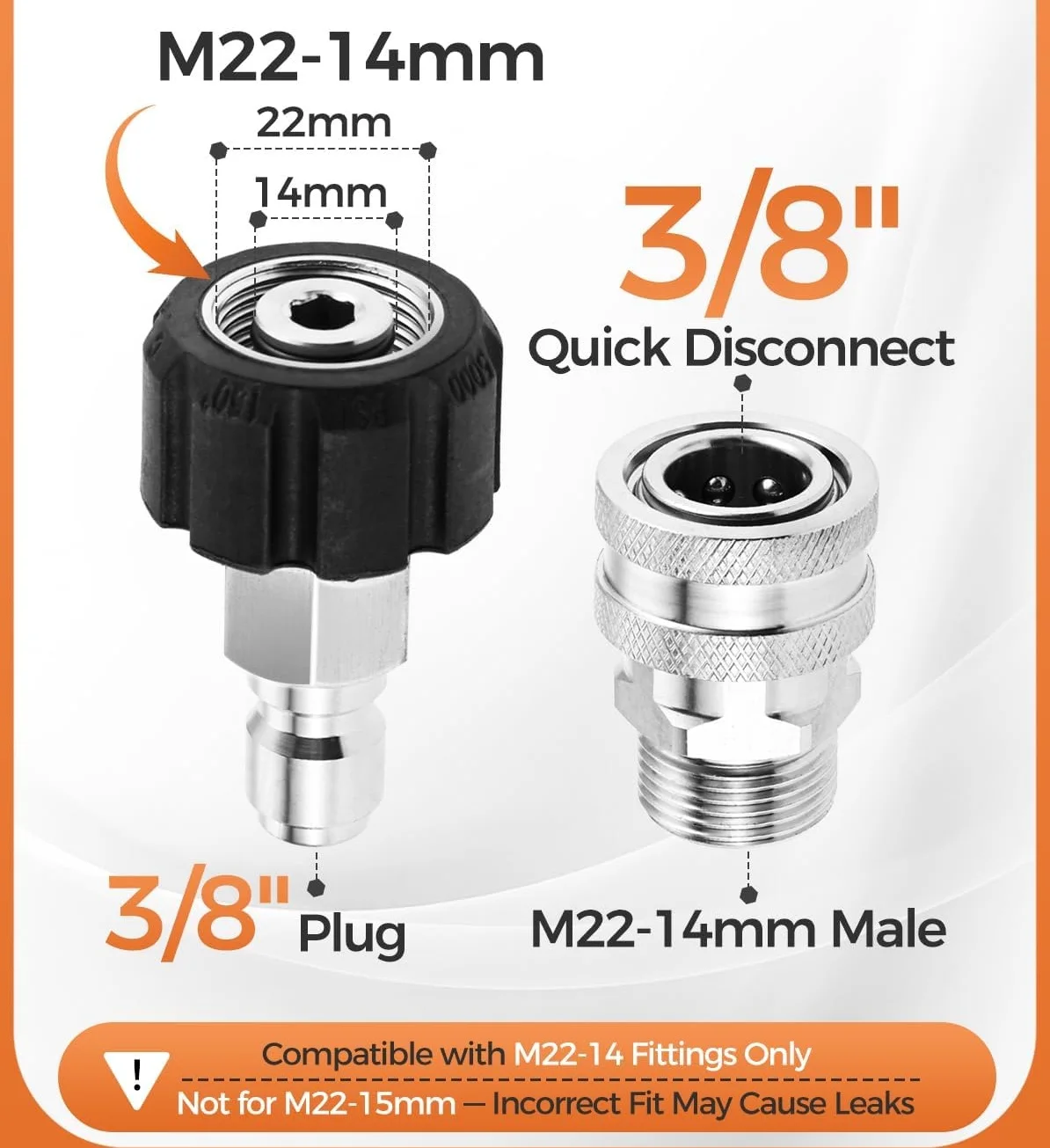 4pcs/set Pressure Washer Adapters Stainless Steel 3/8