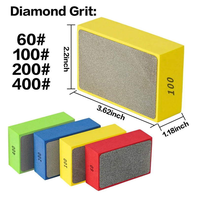 HEET! 4 stuks diamant handpolijstpads voor keramische tegels, glas, hout, marmer, diamantschuurblok 60, 100,200,400