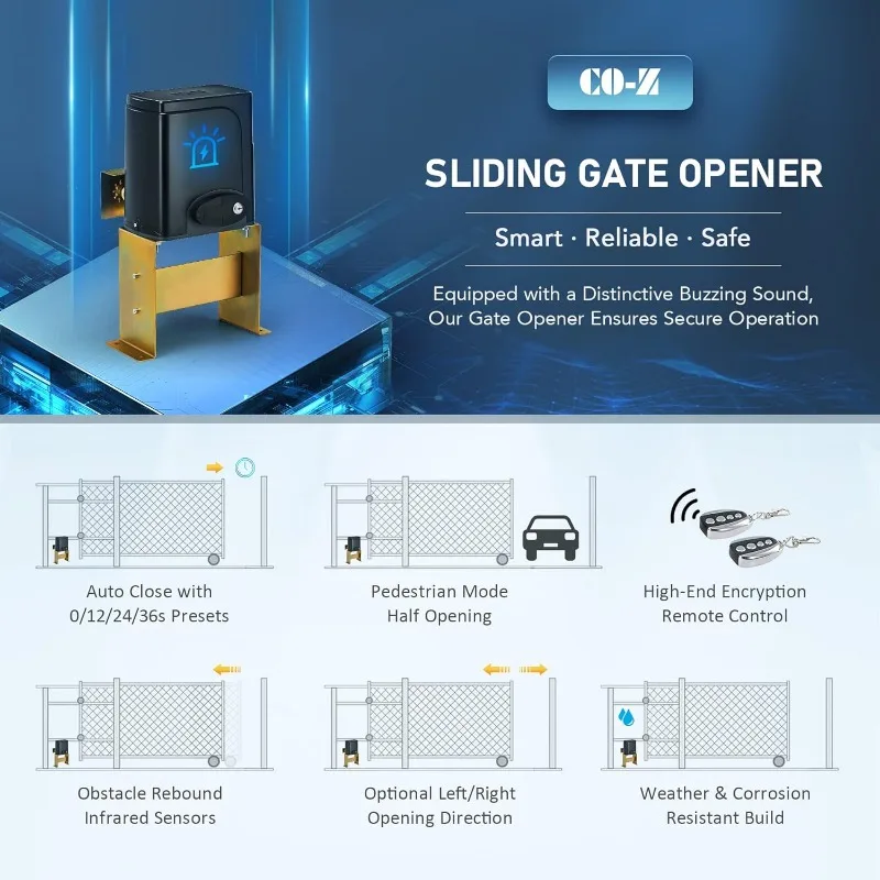 Sliding Gate Opener with Alarm System,1400lb Automatic Opener for GateswithWireless Sensor,Chain Drive Electric Slide Gate Motor