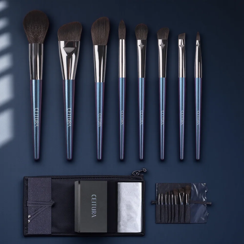 8-teiliges Make-up-Pinsel-Set aus grauem Eichhörnchenhaar mit Aufbewahrungstasche, Geschenkbox für Lidschatten, lose Puderanwendung