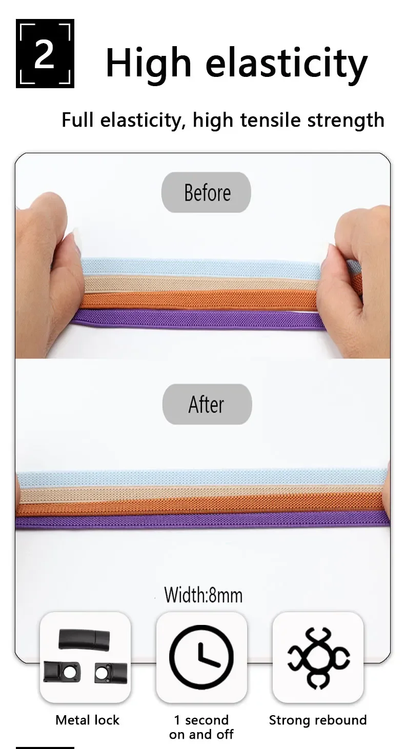 Magnetische Schnürsenkel Clip Flache Elastische Stretch Schnürsenkel Keine Krawatte Schnürsenkel Casual Turnschuhe Frau Männer Kinder Schnürsenkel Schuhe Zubehör – Detail 6