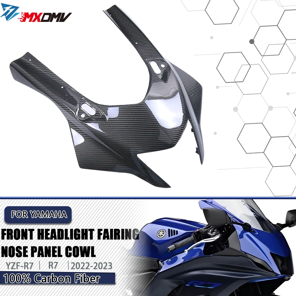 

For YAMAHA YZF R7 R1M YZFR7 2022-2023 Full Carbon Fiber Front Headlight Fairing Nose Panel Cowl Motorcycle Parts