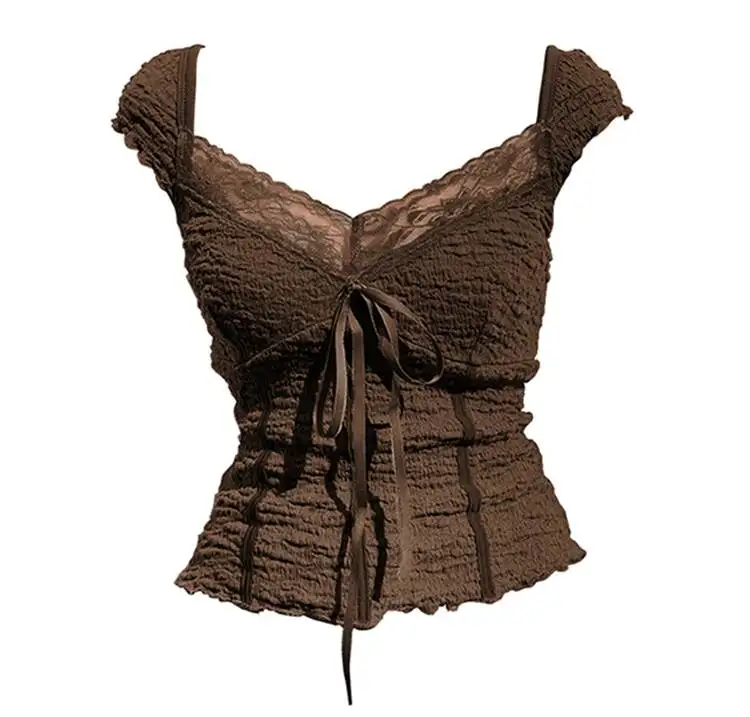 

Женский топ очень большого размера с кружевом и поясом в винтажном стиле, уличный топ с квадратным воротником, повседневный прямой крой, летний