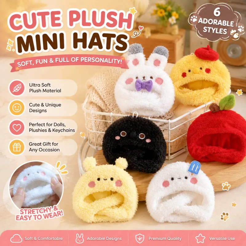 10cm Plush Doll Hat Cute Animal, Head Cover Stuffed Doll Clothes Rabbit, Duck Bear Apple Hood Birthday Gift, For Fans Kids Adult