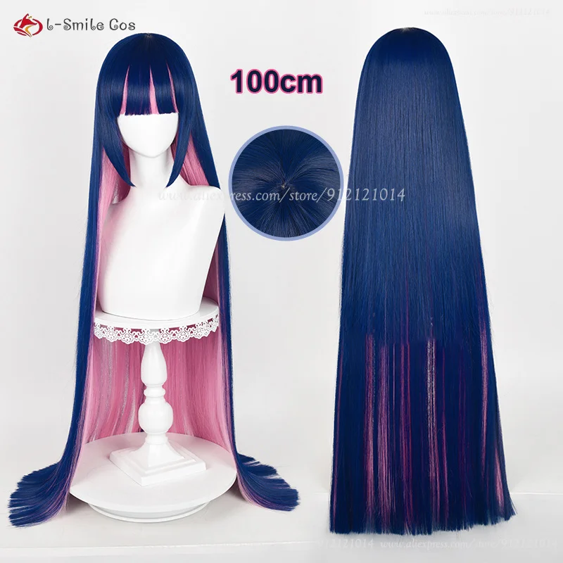 Peruca de Meia Anime Cosplay, Perucas Anarchy Role Play, Azul e Rosa Longo, 100cm, 120cm