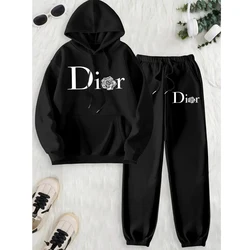 Autumn Winter Women's Suit Solid Color Hoodies+Sweatpants Sets Letter Printed Tracksuit Hooded Sweatshirts Ladies Y2k Streetwear