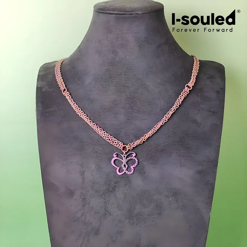 

Anodized Pink Titanium Necklace With Butterfly Pendant