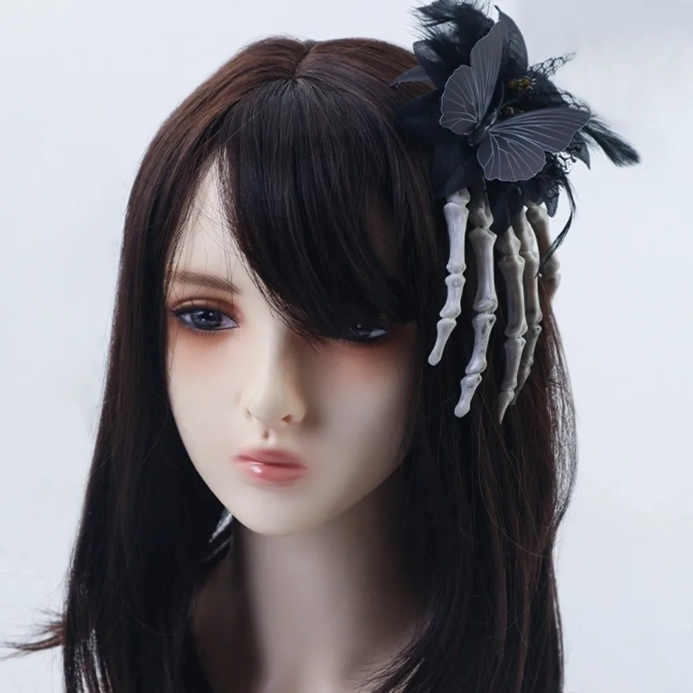 布製ゴースト爪ヘアクリップ スケルトンコスプレ用品 スケルトンハンドローズヘアピン フラワーハロウィンおもちゃ ハロウィンヘッドウェア 女の子用