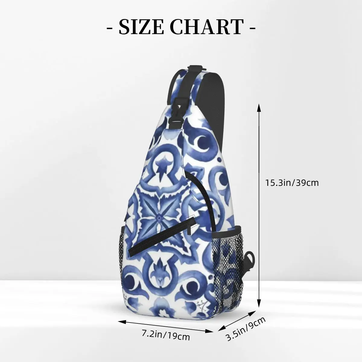 Blue Ornate Floral Mediterranean Sicilian Tile Sling Backpack Sling Bag Chest Bag Daypack Men Crossbody Backpack Shoulder Bag