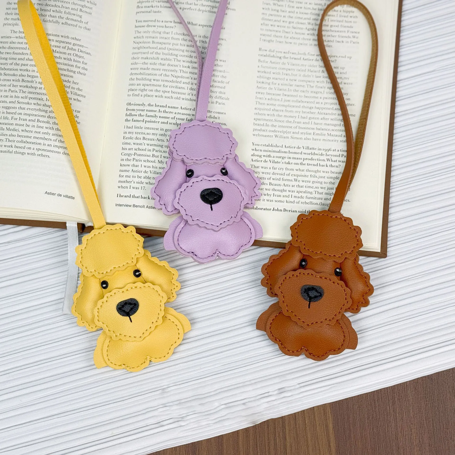Handmade Teddy Dog PU Leather Bag Charm Pendant Keychain Handbag Purse Ornament Exquisite Keyring Decor Accessory