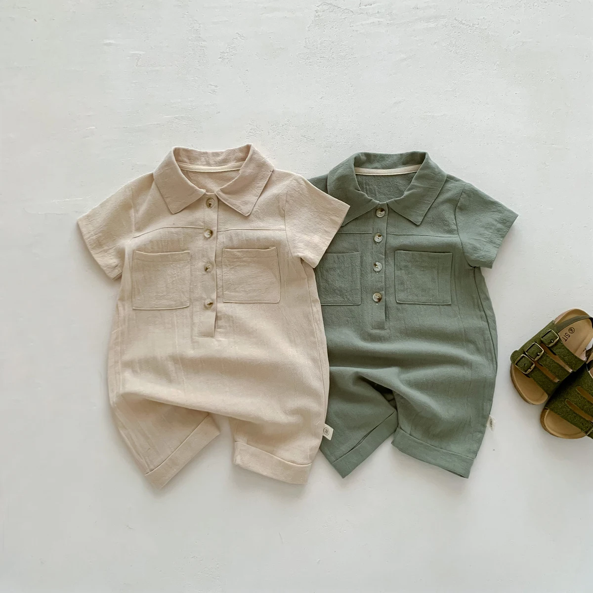 Summer Overalls for Boys Solid Clothes With Button Cute Baby Rompers