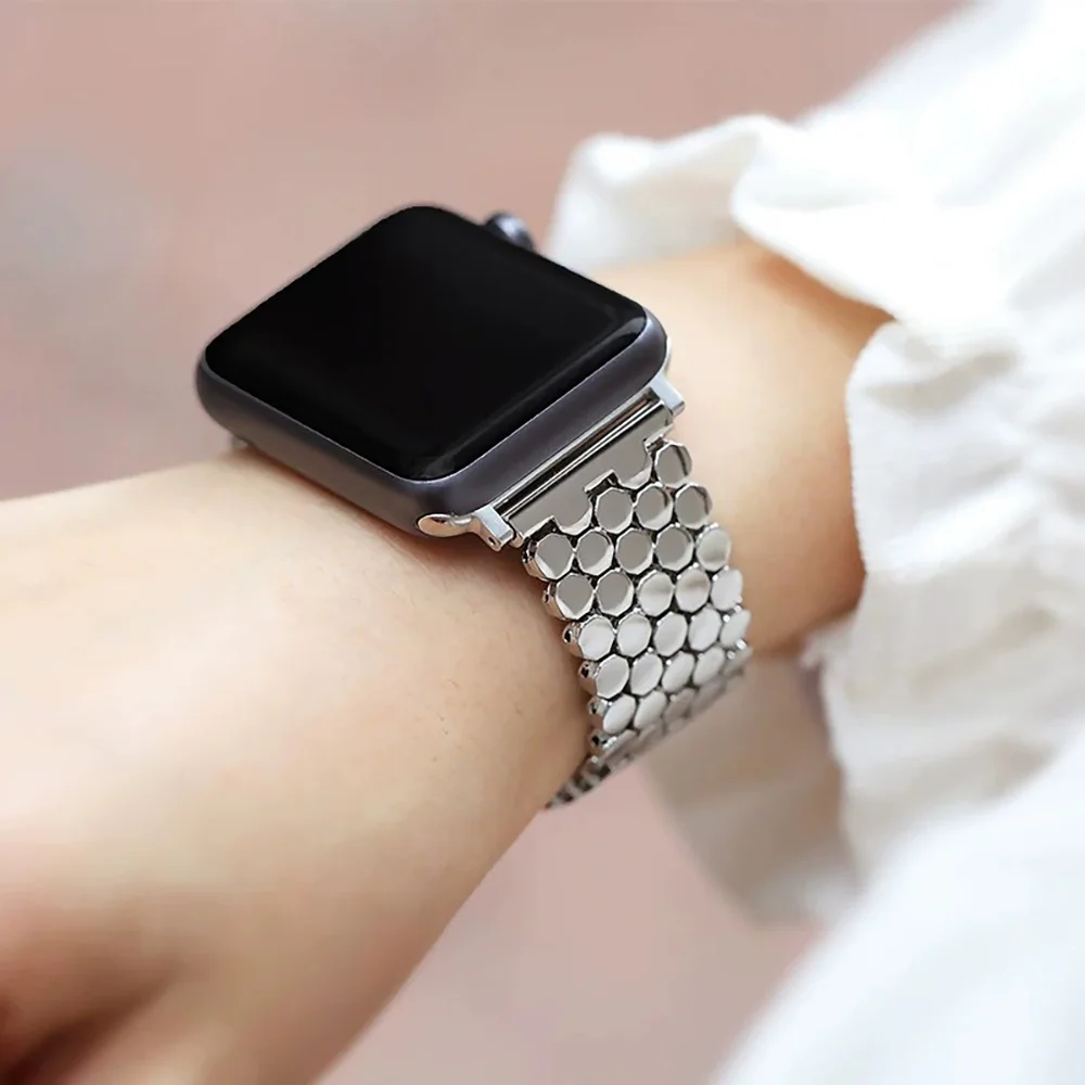 Wabenförmiges Metallarmband für Apple Watch Band Ultra 3 49 mm Damenarmband iWatch Serie 11 10 9 8 7 SE 6 5 4 3 46/45/44/42/41/40 mm