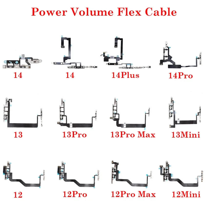 1PCs new power flex with metal holder repair parts for iPhone 12 13 14 plus mini por Max mute switch power volume button Flex