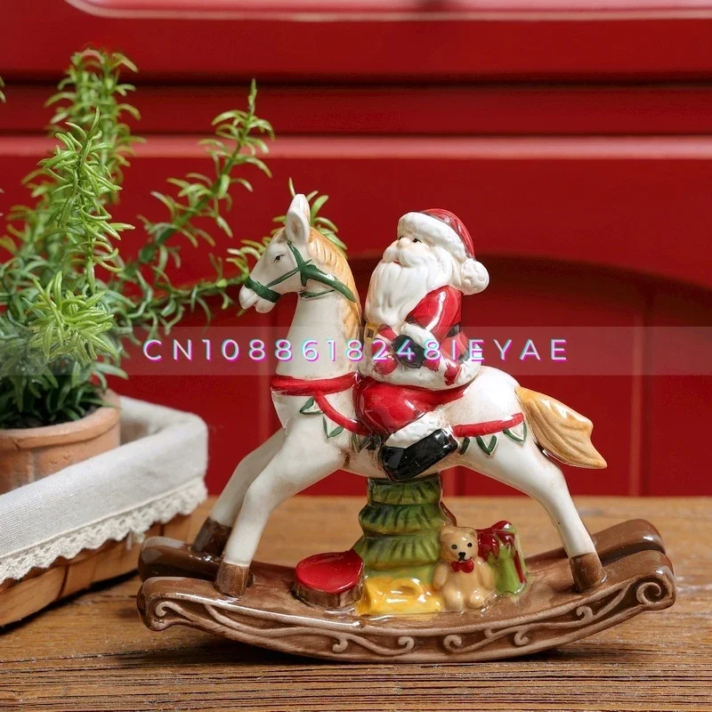 

American Retro Gift Santa Claus Rocking Horse Ceramic Foreign Trade Unique Home Collection Gift Decoration Ornaments