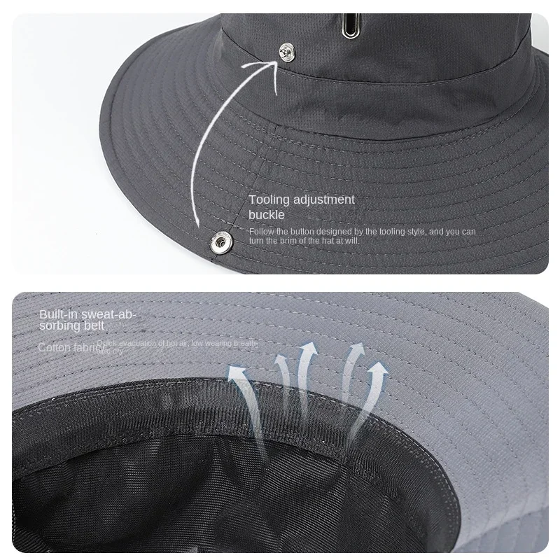 Summer Bucket Hat for Men Fisherman Cap Fishing Outdoor Sunshade Big Brim Sunscreen Riding Hiking Suncreen Sunhat