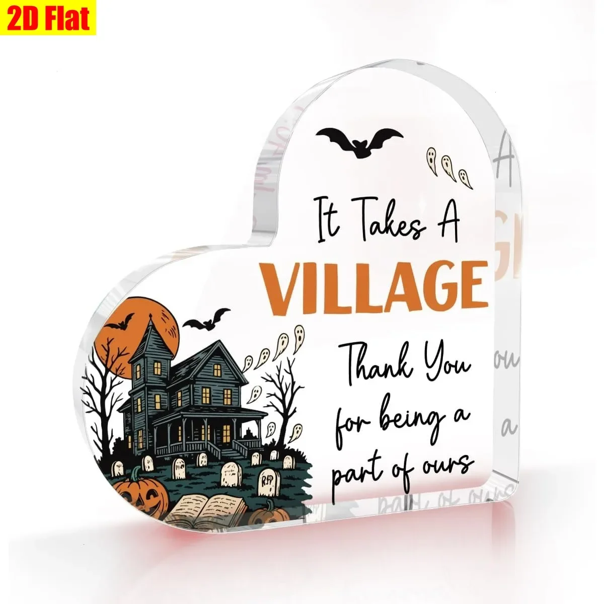 Halloween Haunted Mansion Heart‑Shaped Acrylic Plaque, Gratitude Home Decoration
