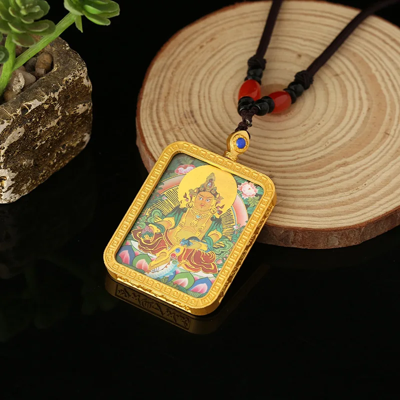 Green Tara Buddha Statue Thangka Tibetan Buddhism Pendant Necklace Nepalese Thangka Buddhist Sacred Amulet Maitreya Necklace image 2