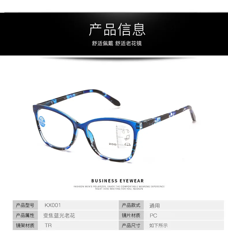 Progressive multifokale Lesebrille, Federbrille, Beine, Anti-Blaulicht, buntes Blumen-Brillengestell – Detail 4