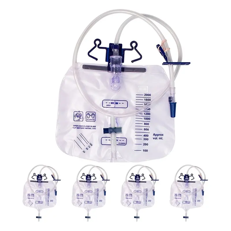 ABIT Leak Proof Splash-Resistant Drain Spout, 5 Pack 2000Ml Anti-Reflux Urinary Drainage Catheter Bag With Drainage Tube