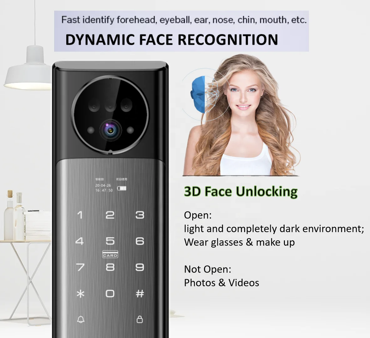 Smart Main Door Lock Tuya Smart Locks with Video Door Phone Compatible for Front Door