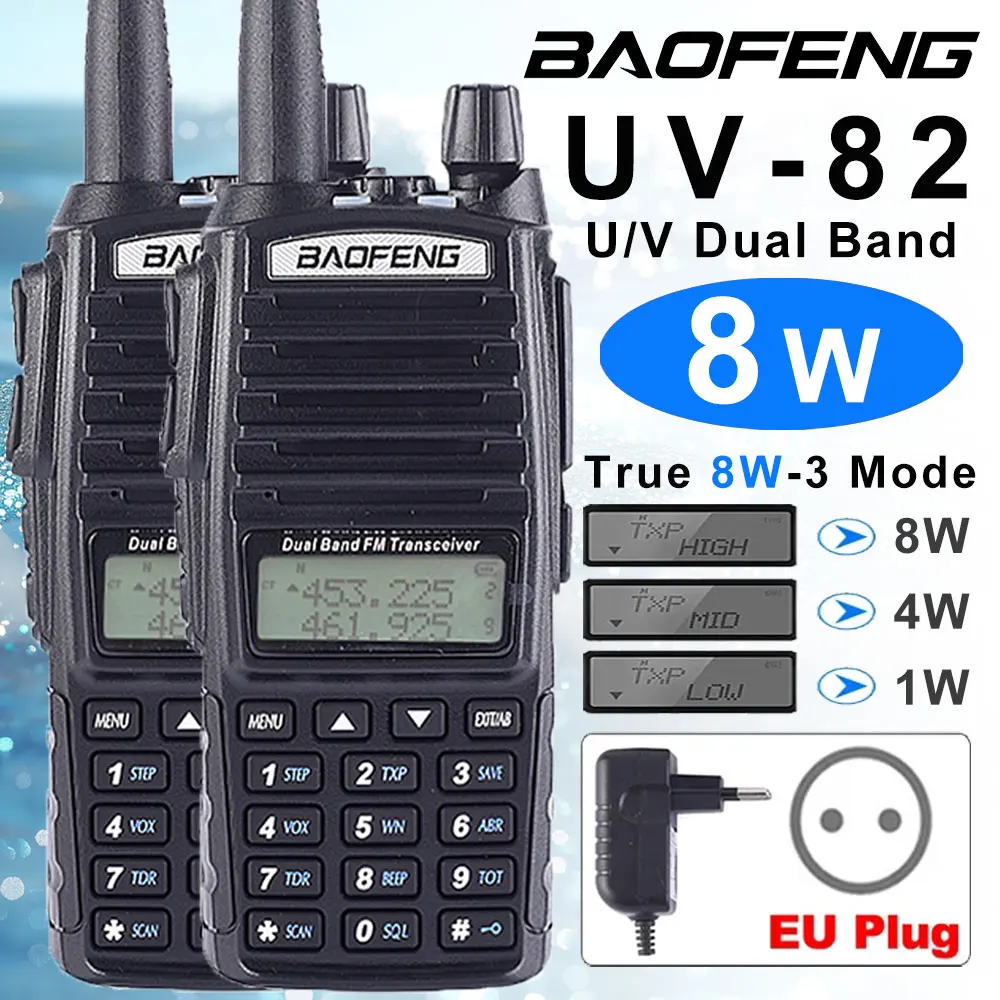 Портативная рация Baofeng UV-82, оригинальный радиатор 8 Вт с двухдиапазонным PTT VHF UHF, диапазон 10 км