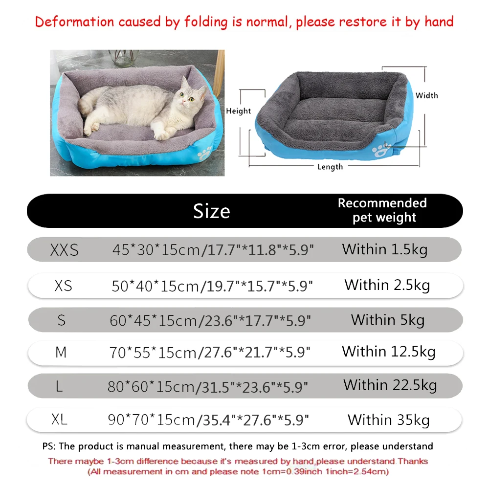 Color Square Winter Soft Warm House for Dog Bed for Dog Mat Waterproof Cat Bed Pet Bed for Large Medium Small Dog House