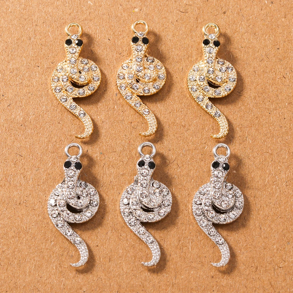 

10pcs Alloy Rhinestones Snake Charms Pendants for Jewelry Making Necklace Earrings DIY Accessories Supplies