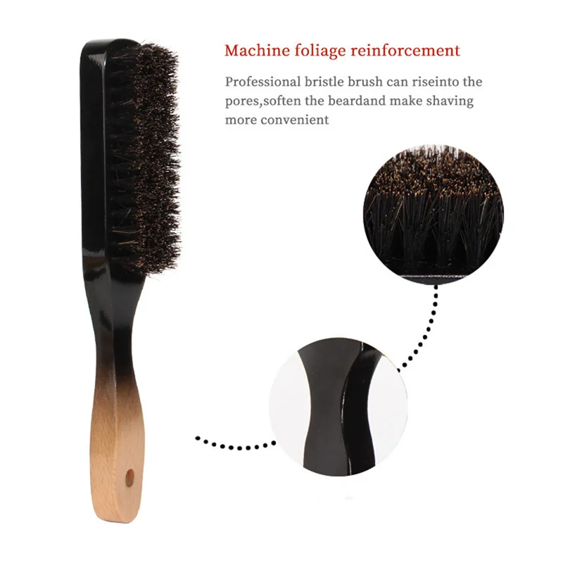 Brosse à barbe en poils de sanglier avec manche en bois pour hommes, outil de rasage, brosse à cheveux incurvée, brosses à moustache, coiffeur