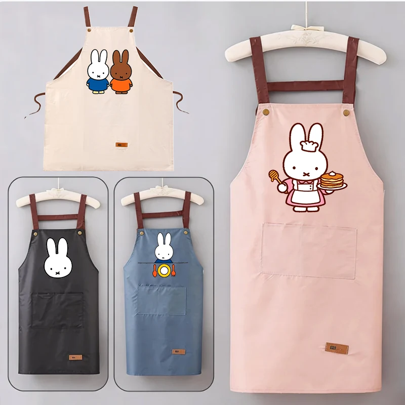 

Miffys Rabbit Kitchen Apron Ladies Men Home Aprons Cute Wipeable Oil Resistant Baking BBQ Restaurant Cafe Aprons Birthday Gift