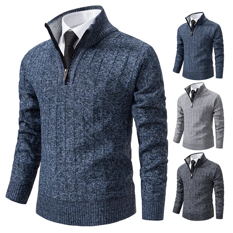 2026 Autumn/Winter New Men's Long Sleeve Knitted Shirt Twisted Flower Half Zipper Collar Versatile Warm Top