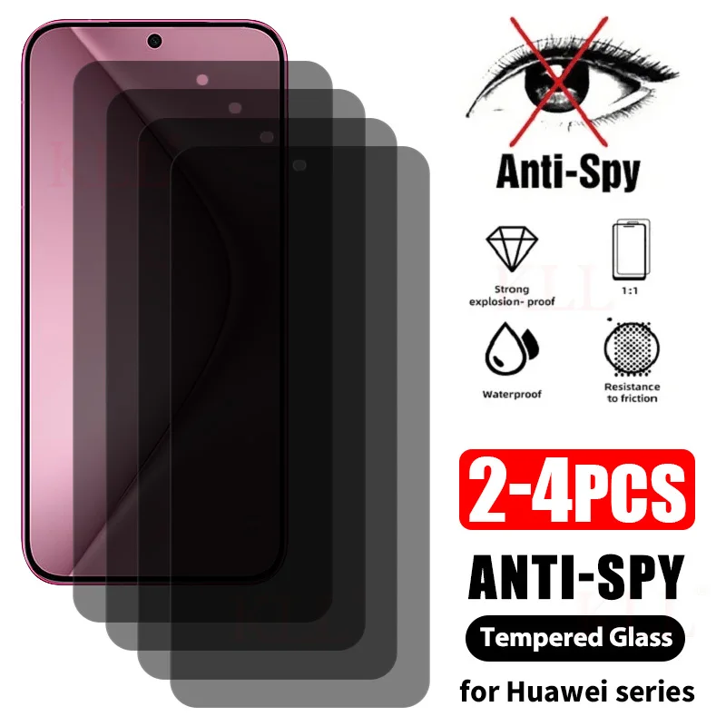 

2-4pcs Anti-spy Privacy Glass For Huawei Pura 70 P50 P40 P30 Mate 60 50E Screen Protector Huawei Nova 12 Lite 12s 11i 10 9 SE