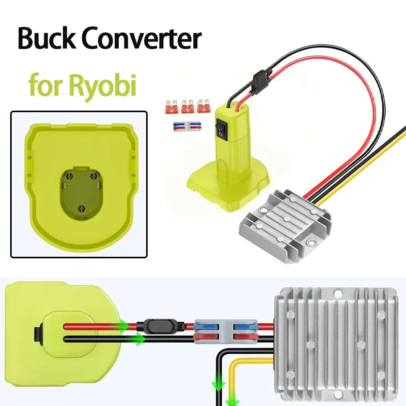 

18V to 12V Buck Converter With Switch 30A Fuse Wire Terminal For Ryobi 18V P103 P104 P105 P107 P108 Battery Adapter