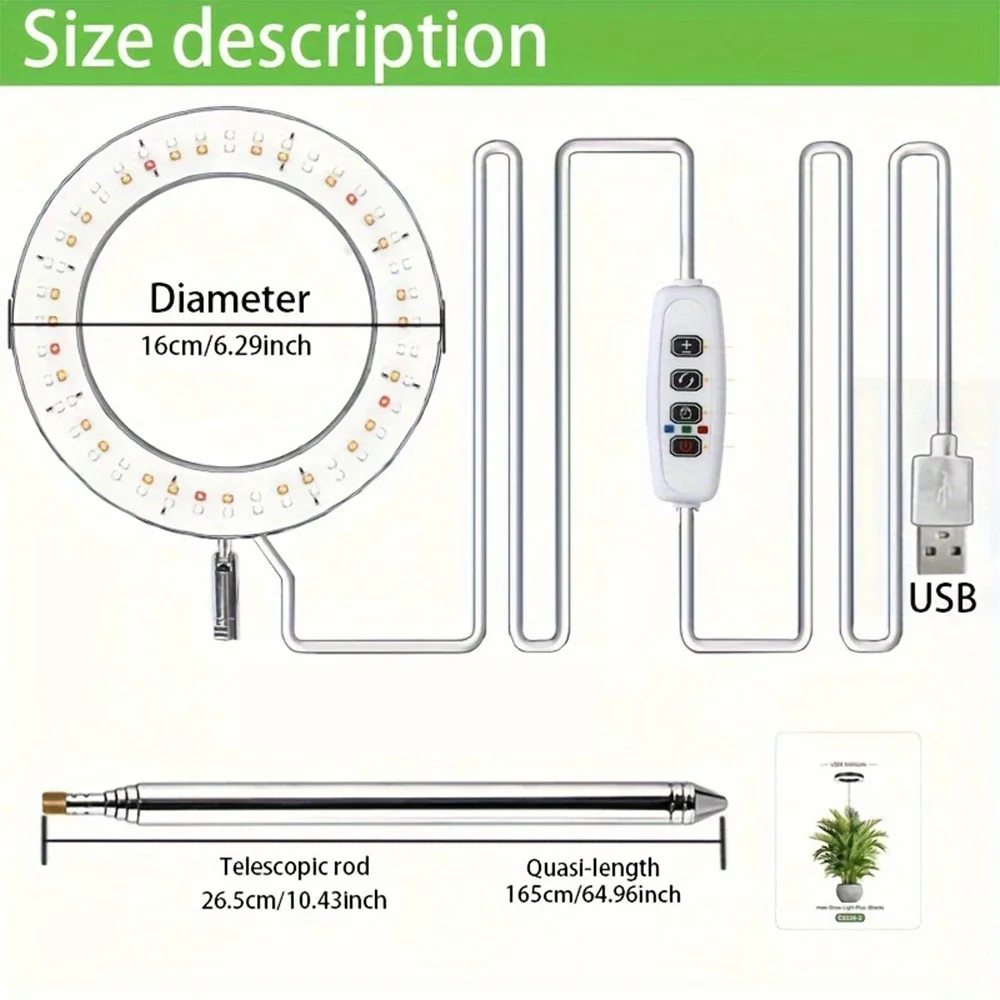 D Grow Light for Indoor Plants, Full Spectrum Plant Lamp with 72 LEDs, 10 Dimmable Levels, 3 Spectrum Modes, Height Adjustable