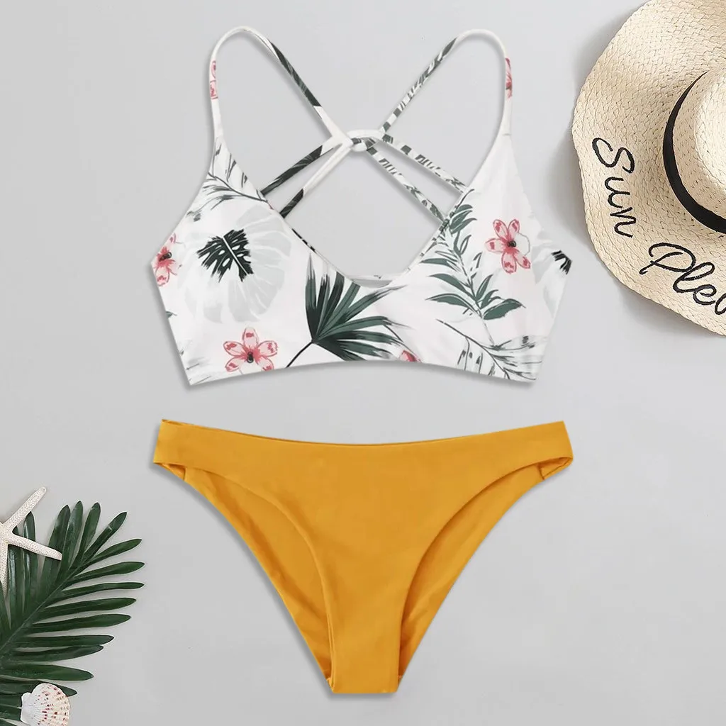 New 2024 Summer Bikini Woman Floral Printed Bikini Two Piece Set Push Up Padded Swimsuit Beach Holiday Swimwear Bathing Suit