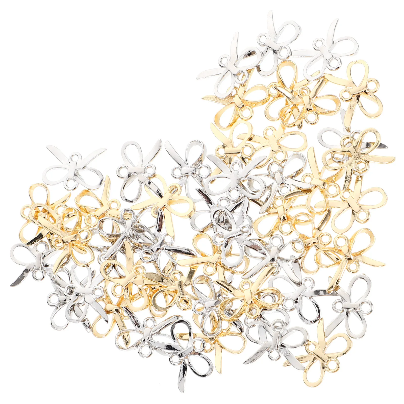 

50pcs Alloy Bowknot Pendants Double Holes Charms For Diy Earrings Jewelry Making Supplies Connector Findings Craft Accessories