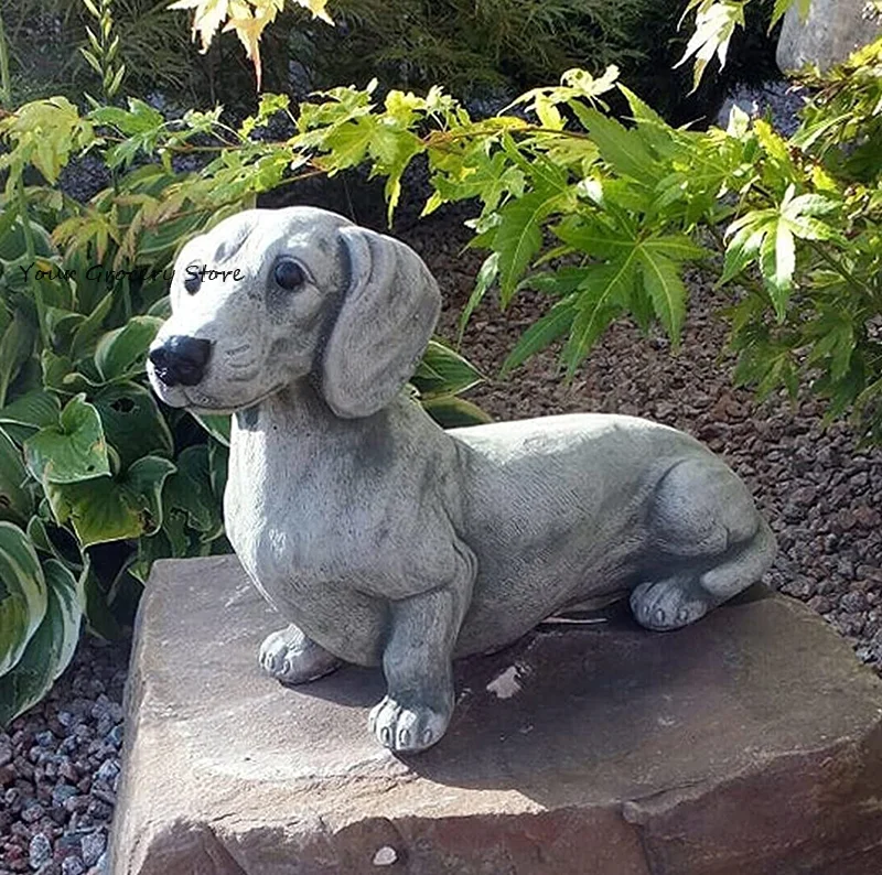 Garden Decoration Dog Resin Decoration Dachshund Sculpture Home Ornaments Statue Handicraft Flower Pot Accessories Garden Decor