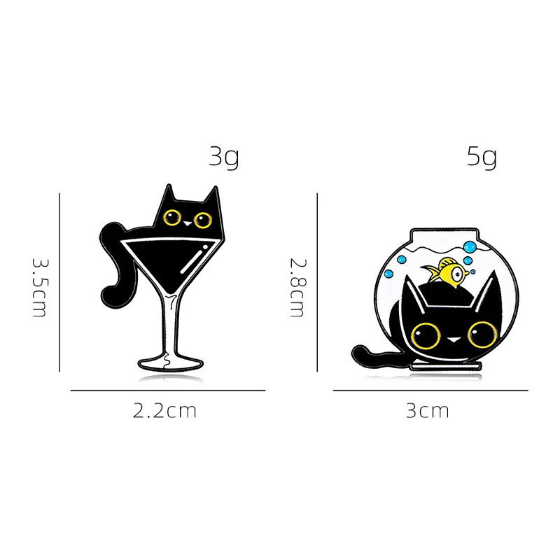 Cartoon funny little black cat PIN fish tank kitten cute cup cat black cat brooch