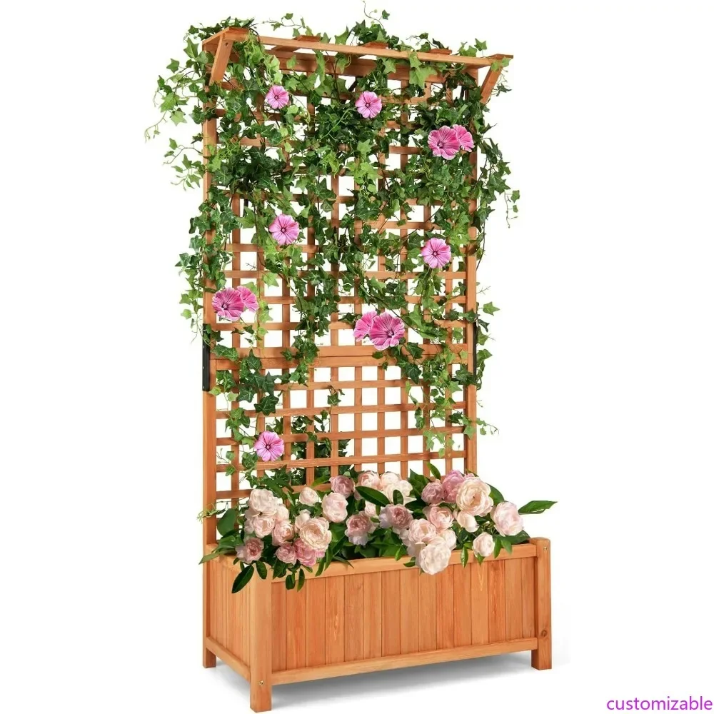 

Elevated Wood Planter Box with Climbing Trellis and Hanging Roof, 4 Drainage Holes, 72.5 Inches