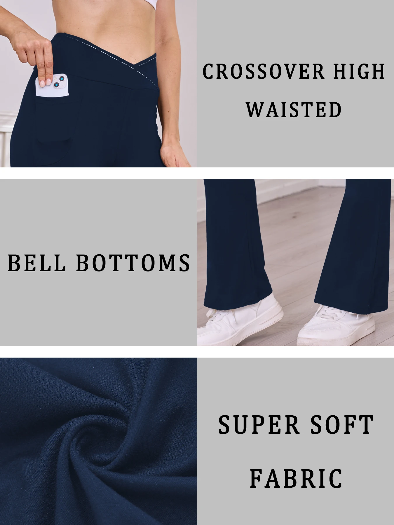 여성용 슈퍼 소프트 크로스오버 하이웨이스트 플레어 레깅스 (포켓 포함), 뱃살 보정 요가 부츠컷 벨바텀