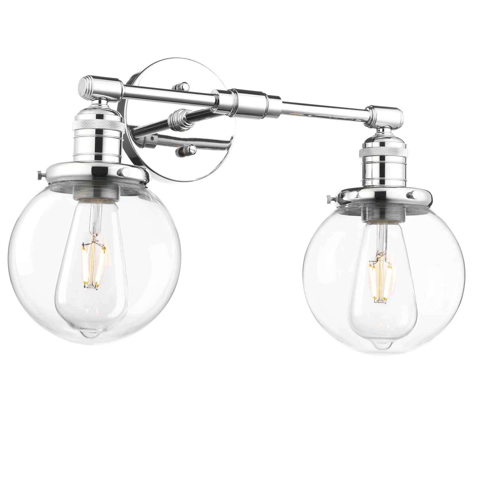 Phansthy Dubbele Schans Vintage Industriële 2-Licht Wandlamp Met 5.9 Inch Heldere Glazen Luifel (Chroom)