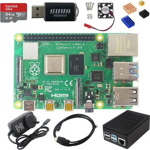 Raspberry Pi 4 Modelo B, 1G, 2G, 4G, 8 GB de RAM, carcasa, ventilador, disipadores de calor, adaptador de corriente opcional EU/UK/US, 32, 64, 128 GB, tarjeta TF RPI 4