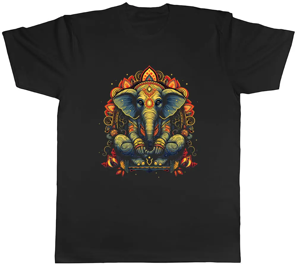 Meditating Indian Elephant Mens T-Shirt Prosperity Obstacle Remover Lucky Tee Anime Graphic T-shirts For Men