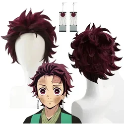 Tanjiro Kamado Wig Anime Tanjiro Kamado Cosplay Wig Short Chestnut Brown Heat Resistant Hair Cosplay Wigs
