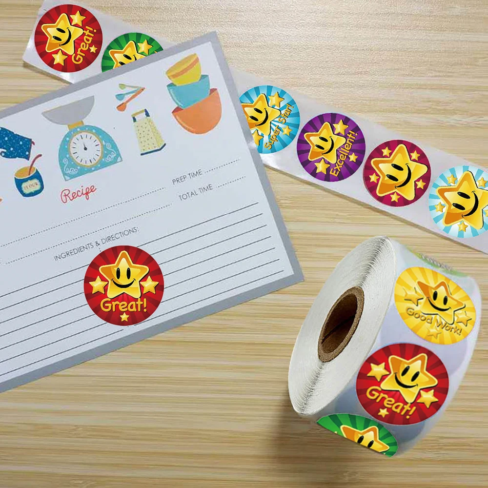 Reward Words Star Stickers Scrapbooking Paper Seal for School Teacher Kids Child Stationery Decoration Label Sticker 500pcs/Roll