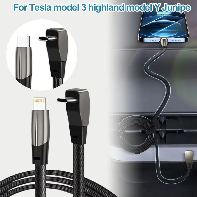 Fast Charging Pd Charge for Tesla Model 3 Highland Model Y Juniper Charging Cable 60w Elbow Charger 1m Cable Phone Data Charging