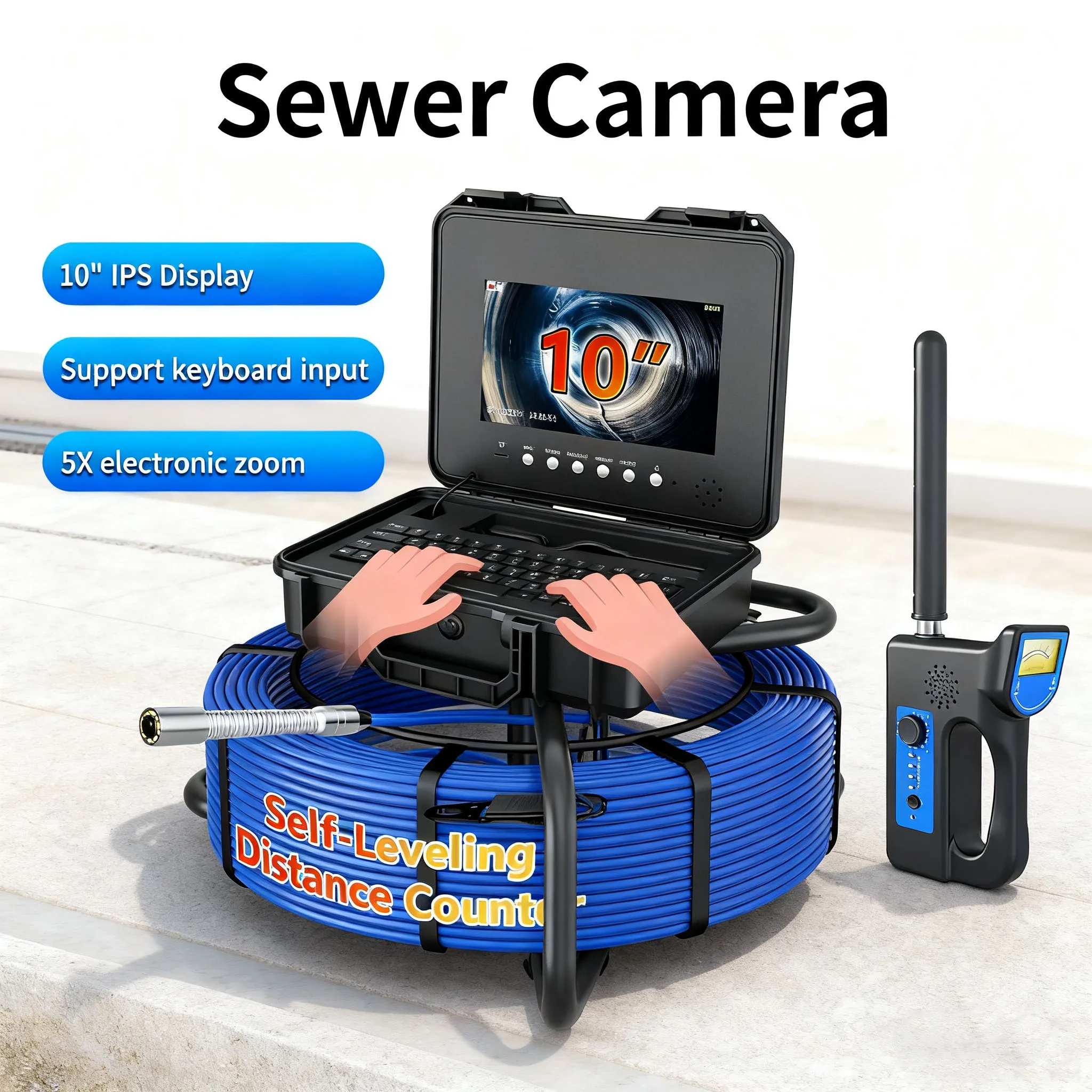 

Professional Sewer Detection and Positoning Camera 10.1' IPS 512Hz with DVR 1080P AHD 7mm Cable Auto-Leveling Borescope